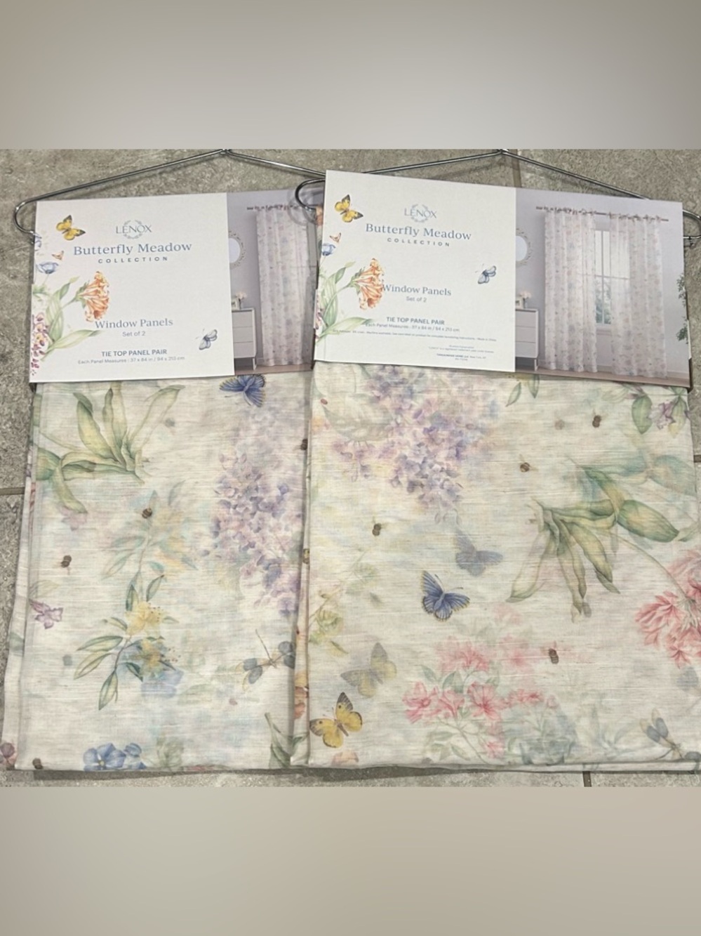 Lenox Butterfly Meadow Tie Top Curtains Drapes Panels 37" x 84" Set of 4 New